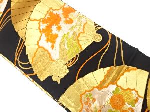 アンティーク　桧扇に菊・松・紅葉模様織り出し袋帯（着用可）